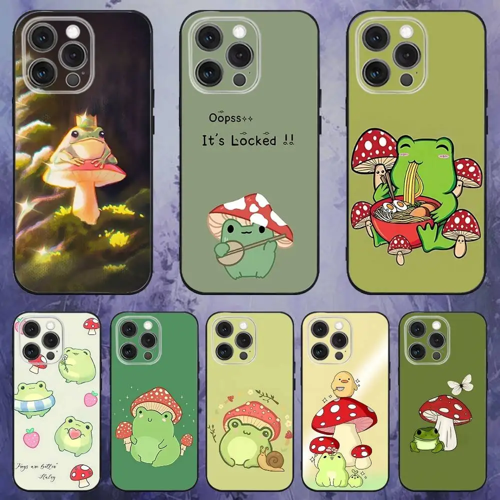 

Mint Green The Frog Mushroom Phone Case For iPhone 17,16,15,14,13,12,Pro,Max,Plus,E,SE4,Air,Mini Black Soft Box