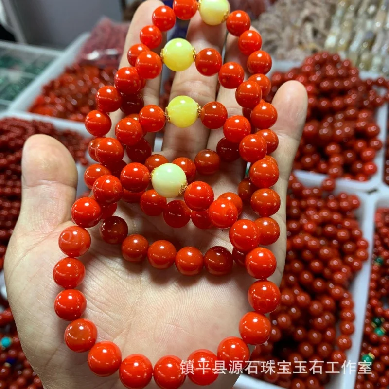 Factory Wholesale Baoshan Southern Buddha Beads Persimmon Red Agate Single Ring Bracelet