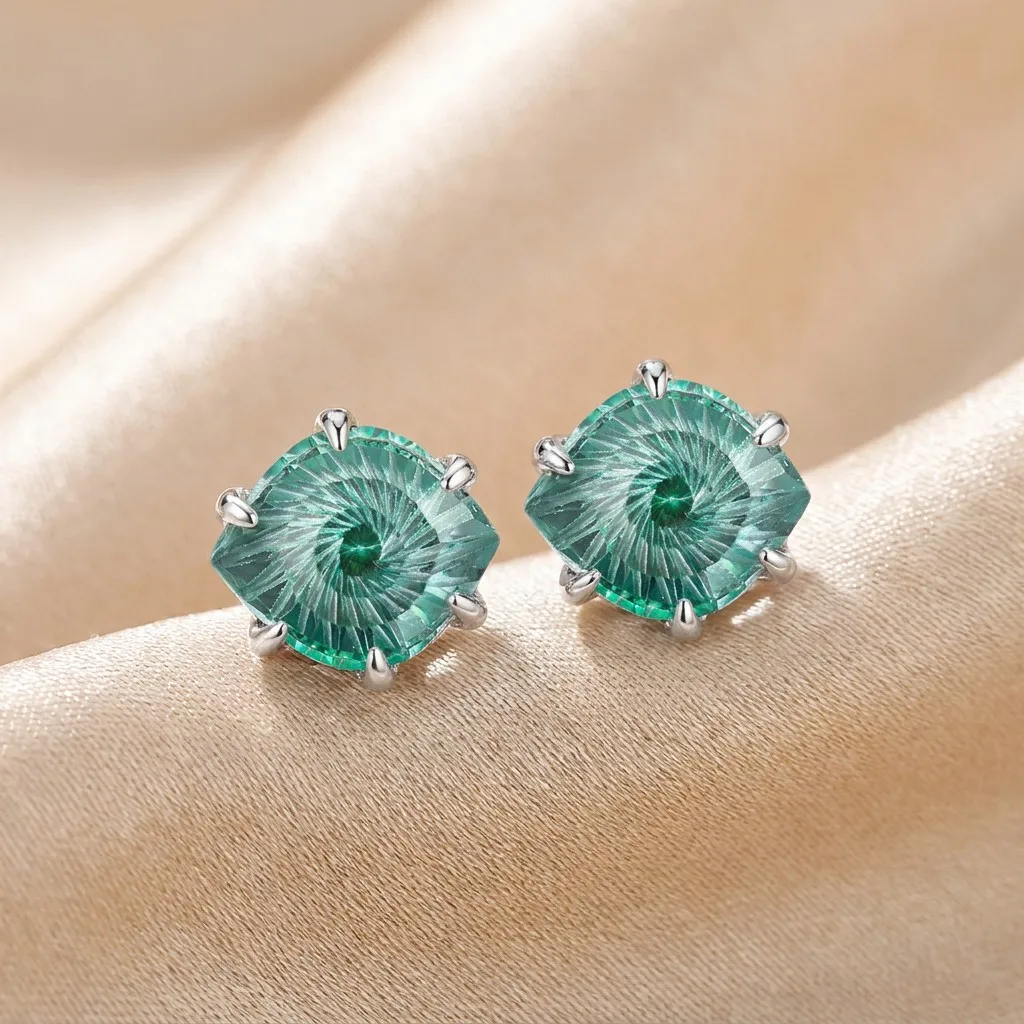 Schraubverschluss-Ohrringe S925 Silber Grünes Böses Auge CZ 18K Vergoldet Hypoallergener Symbolischer Schmuck für Sie – Detail 3