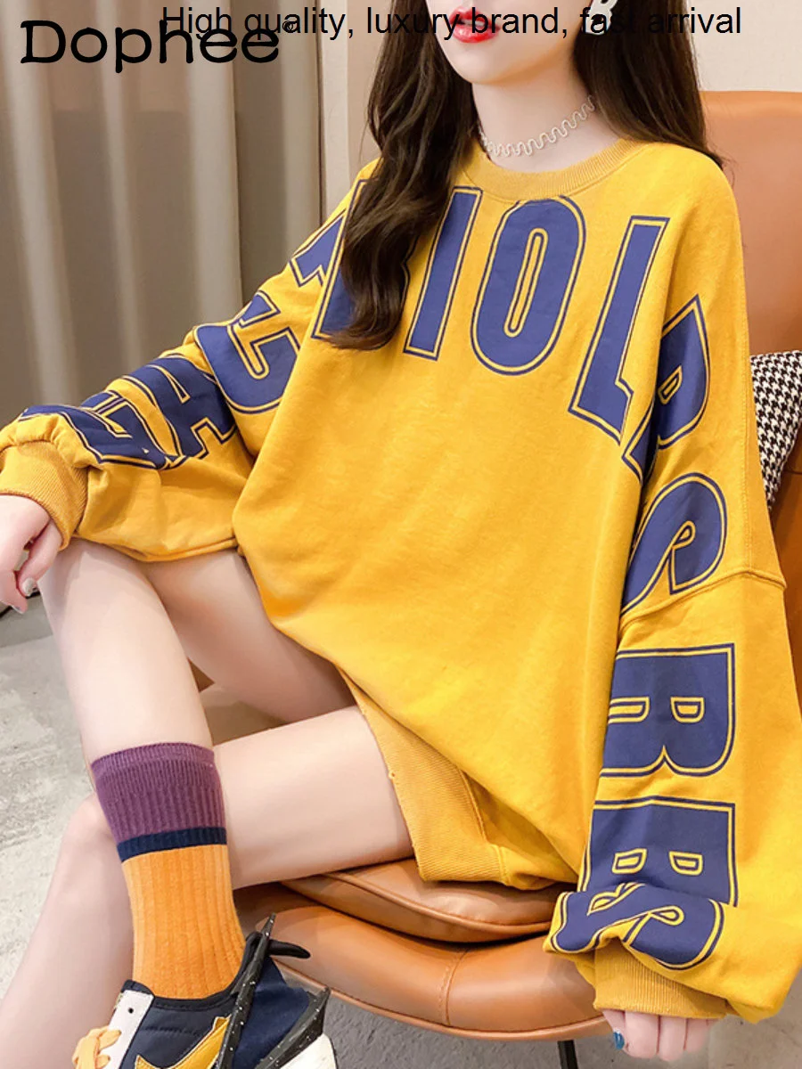 Vintage Letter Korean Print Long Sleeve Pullover Hoodie Women Oversize Thin Sweet Pink Sweatshirt Top Girls 2023 New Autumn Coat