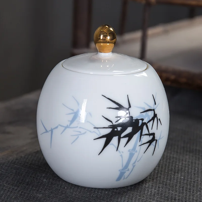High-grade Suet Tea Pot Ceramic Sealed Medicinal Herbs Miscellaneous Grain Storage Decoration
