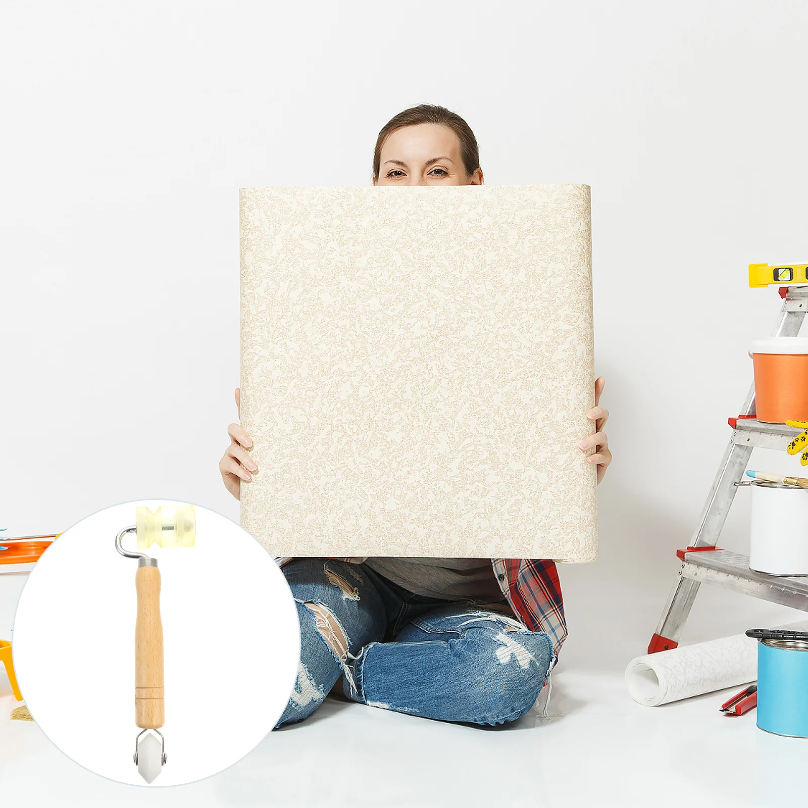 シーム木製ハンドルホイール圧力ローラー壁紙建設ツールアソートカラー耐久性のあるPU素材DIYプロフェッショナル使用