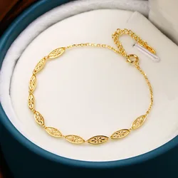 LAMOON Vintage Thin Bracelets 925 Sterling Silver Bracelet For Women Galois Leaf Relief K Gold Plated Wedding Engagement Jewelry