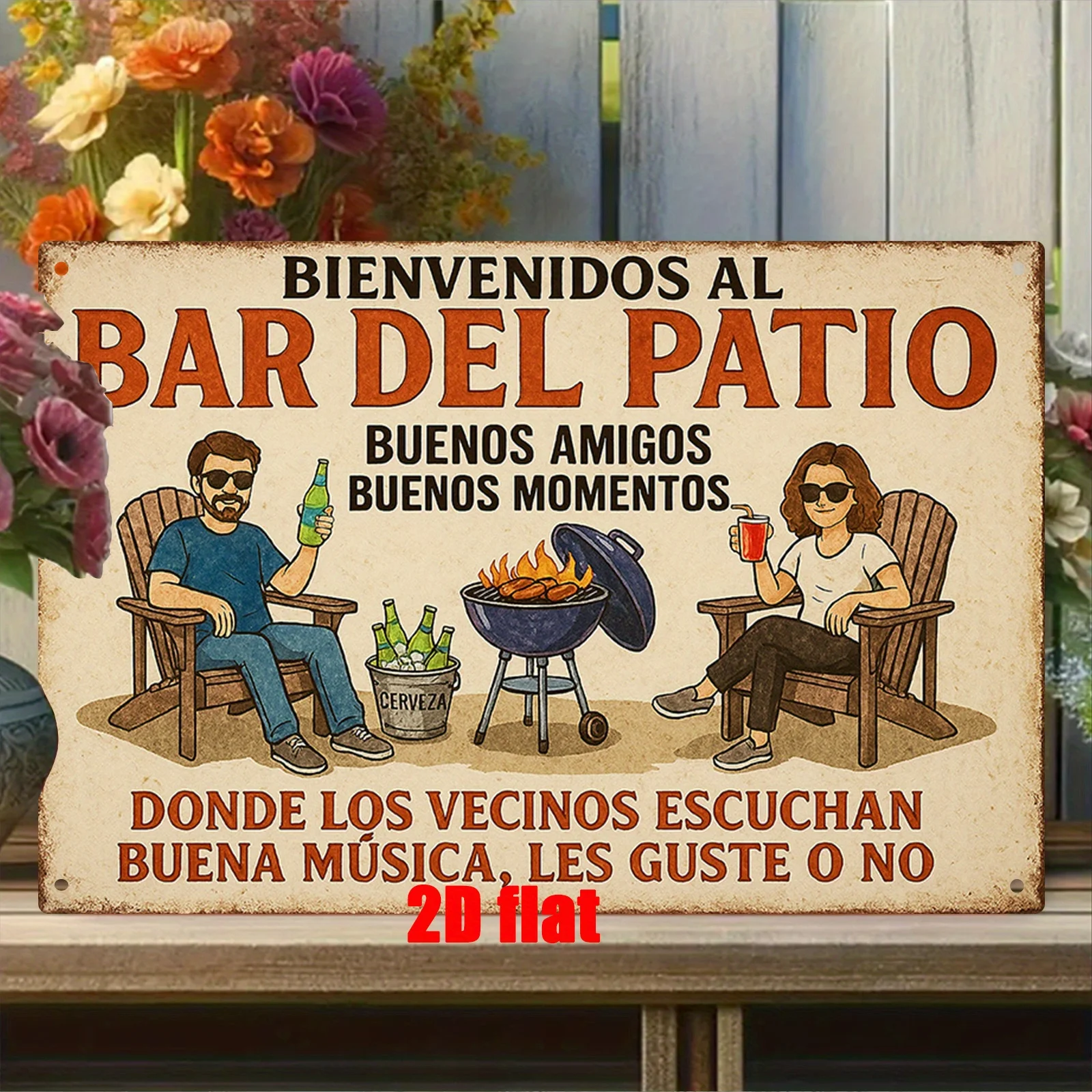 Metall-Wandschild, Plakette, Wanddekoration, Spanien, Willkommen in der Terrasse, Bar-Thema, Eisen-Wandbild, ideal für Haushöfe, Garten im Freien