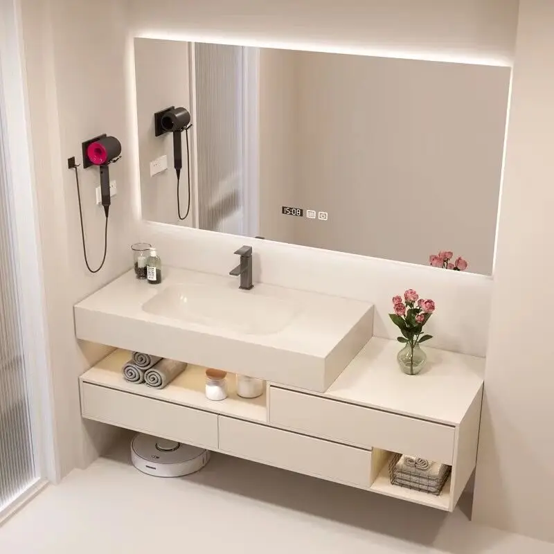 

Deluxe Double Black Bathroom Vanity and Sink Floating Bathroom Cabinet with Light Emitting Diode Mirror