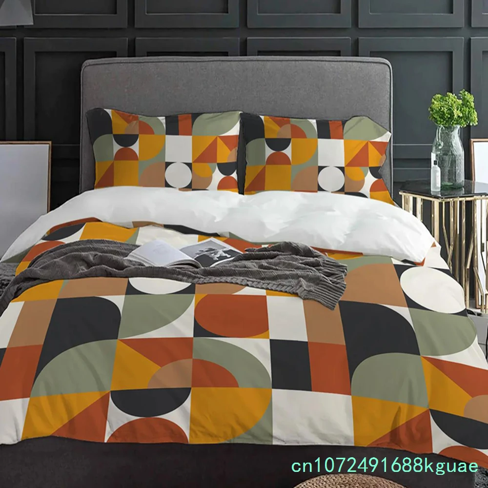 Nordic Retro Medieval Geometric Abstract Color 3pcs Bedding Set For Double Bed Home Textile Duvet Cover Quilt Cover Pillowcase 3