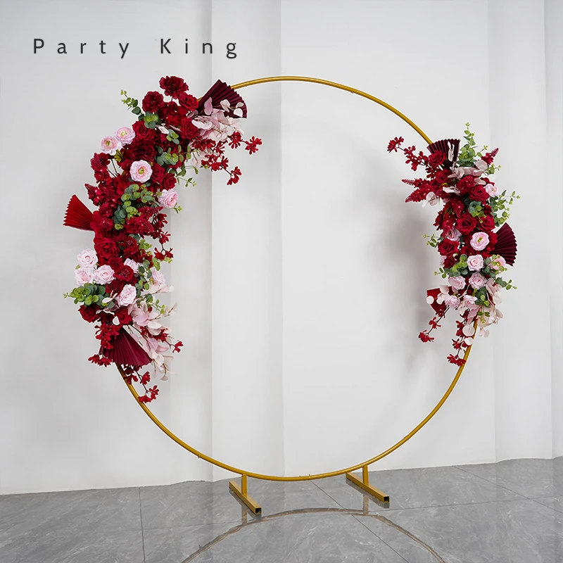 Fan Red Artificial Crescent Rose Row, Wedding Props Artificial Flower Layout Stage Silk Hydrangea Flower Bunch Decorative