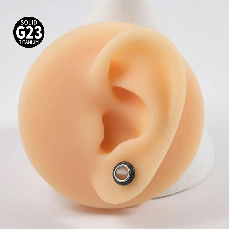 2 قطعة ASTM F-136 التيتانيوم الأذن مقياس المتوسع ثقب واحد متوهج الأذن اللحم نفق التوصيل مجوهرات مع المطاط للنساء الرجال