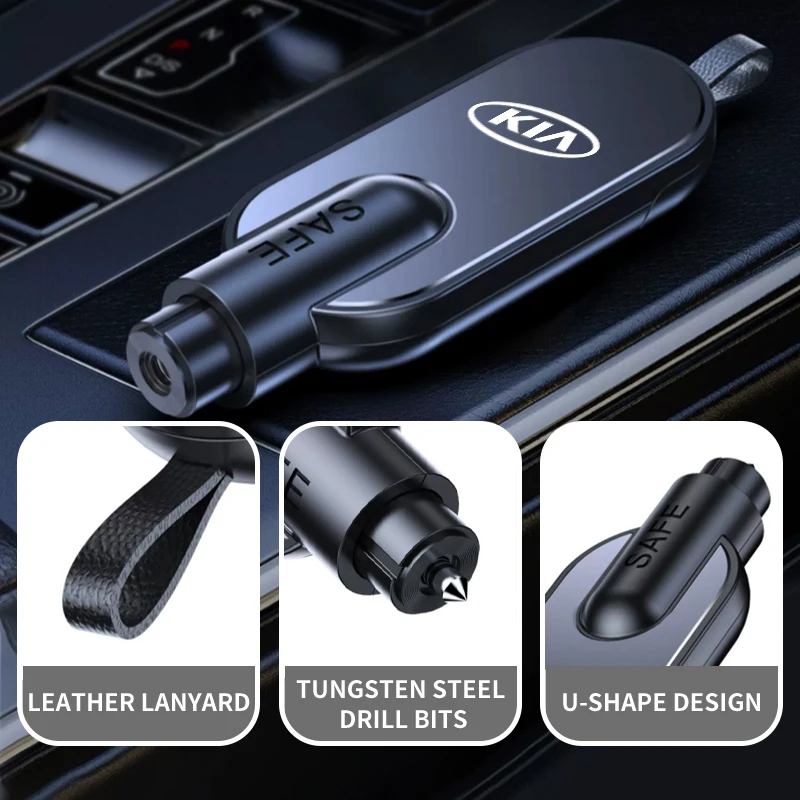 Car Alloy Safety Hammer Emergency Glass Breaker Rescue Tool Safety Supplies For KIA Ceed Sportage Rio K5 K2 Optima Cerato view 2