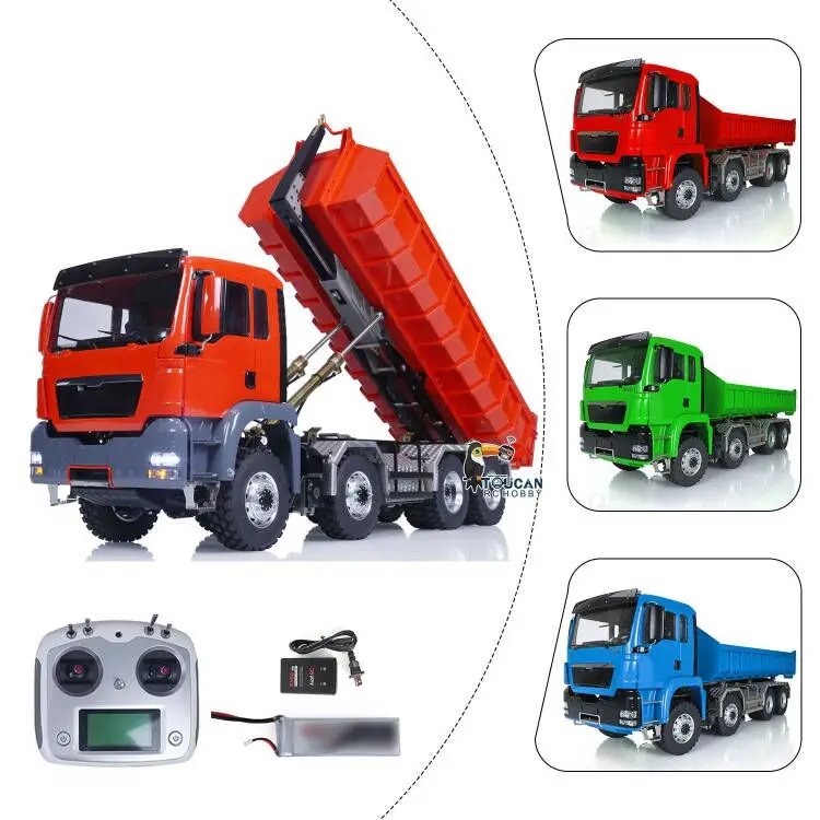

1/14 8x8 LESU Гидравлический RC роликовый самосвал Металлический RTR Полный самосвал Автомобили Окрашенный звук Световой самосвал Модель грузовика