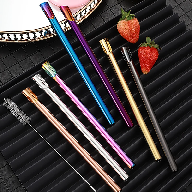 1Pc Reusable Stainless Straw Spoon Durability Drinking Straw Stainless Steel Stirring Spoon Bar Creative Colorful Straw