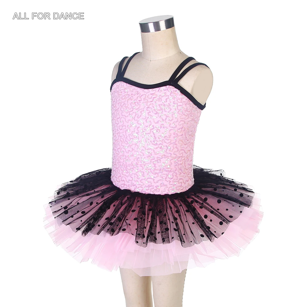 17046 novo em meninas rosa lantejoulas elastano ballet desempenho dancewear com tule preto ballet dança tutu saia crianças vestidos de dança