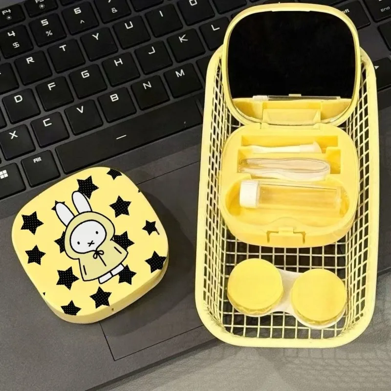 Cartoon Kawaii New Contact Lens Storage Box Portable Tools Three Piece Set with Mirror Exquisite Easy To Use Good Looks Miffy