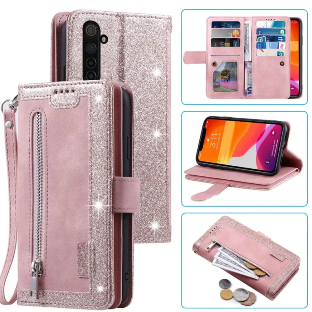 9 Cards Wallet Case for OPPO Realme 6 Pro Case Card Slot Zipper Flip Folio with Wrist Strap Carnival For Realme 6 Pro Cover