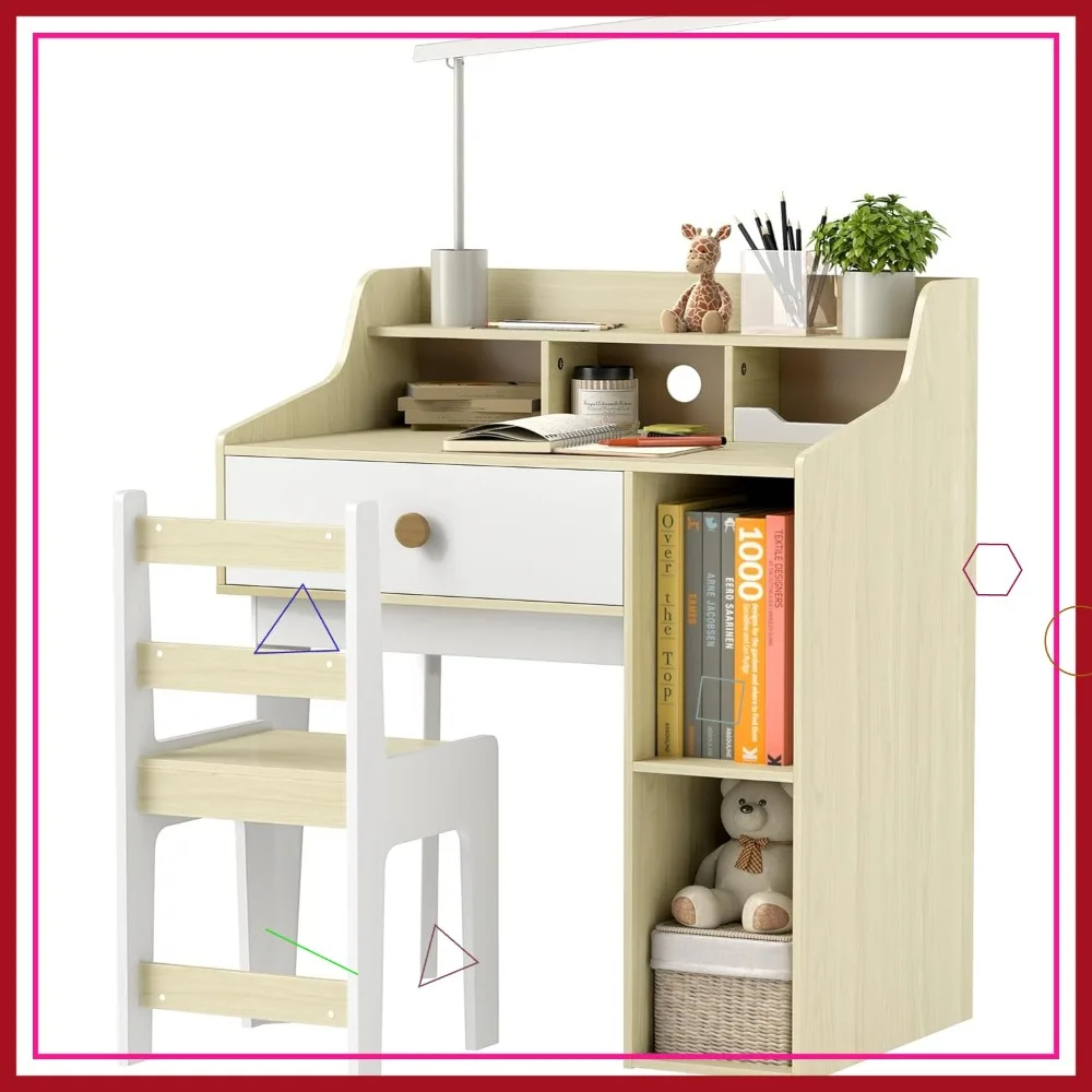 

Детский комплект: стол и стул с полками для хранения и выдвижным ящиком для детей 3-10 лет, белый