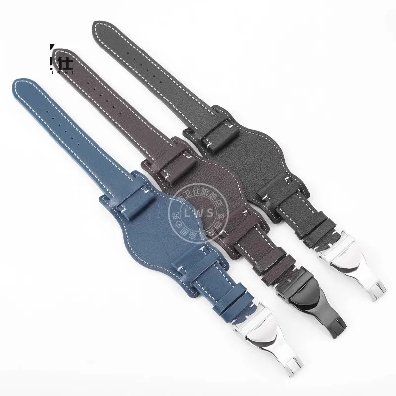 22 مللي متر 20 مللي متر ريترو جلد البقر حزام (استيك) ساعة ل تيودور بلاك باي GMT 1958 M79030 M79250 مشبك قابل للطي أسود أزرق بني مع حزام صينية