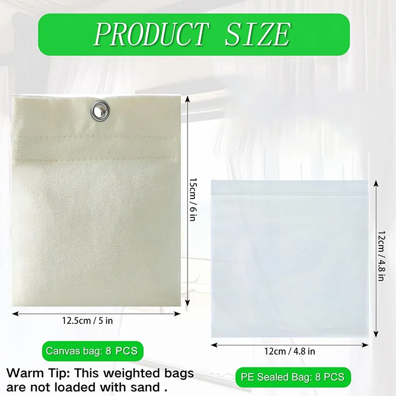 Curtain Weighted Pouch with Fixed Clip Reusable Bottom Weight Bag for Patio Pavilion Outdoor Curtain