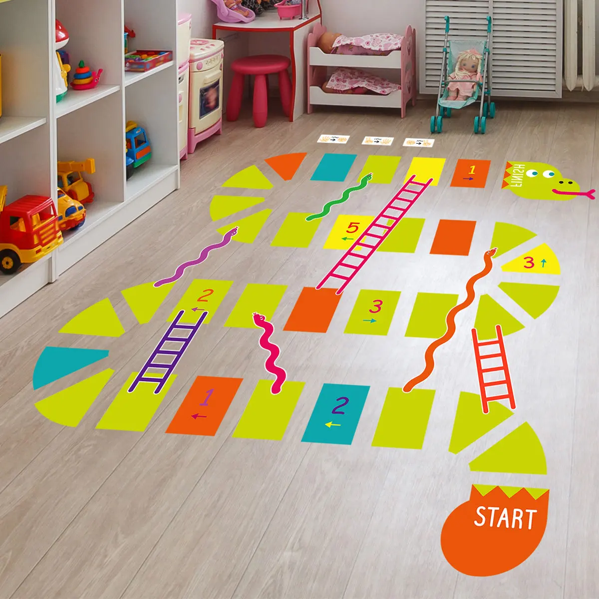 4pcs Gluttonous Snake Children's Game Floor Decals Children's Room Kindergarten Preschool Education Decoration Floor Decals