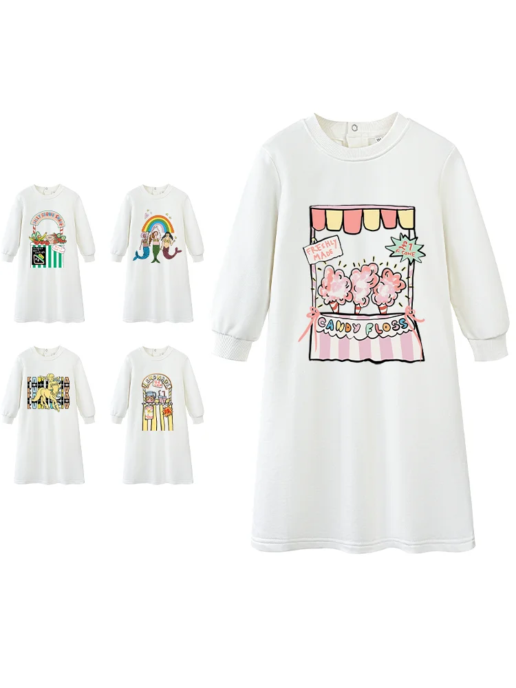 Cute Newborn dress 2026 Autumn New Fun prints mermaid long sleeves Infant Casual skirt ice cream baby girls princess dress Party