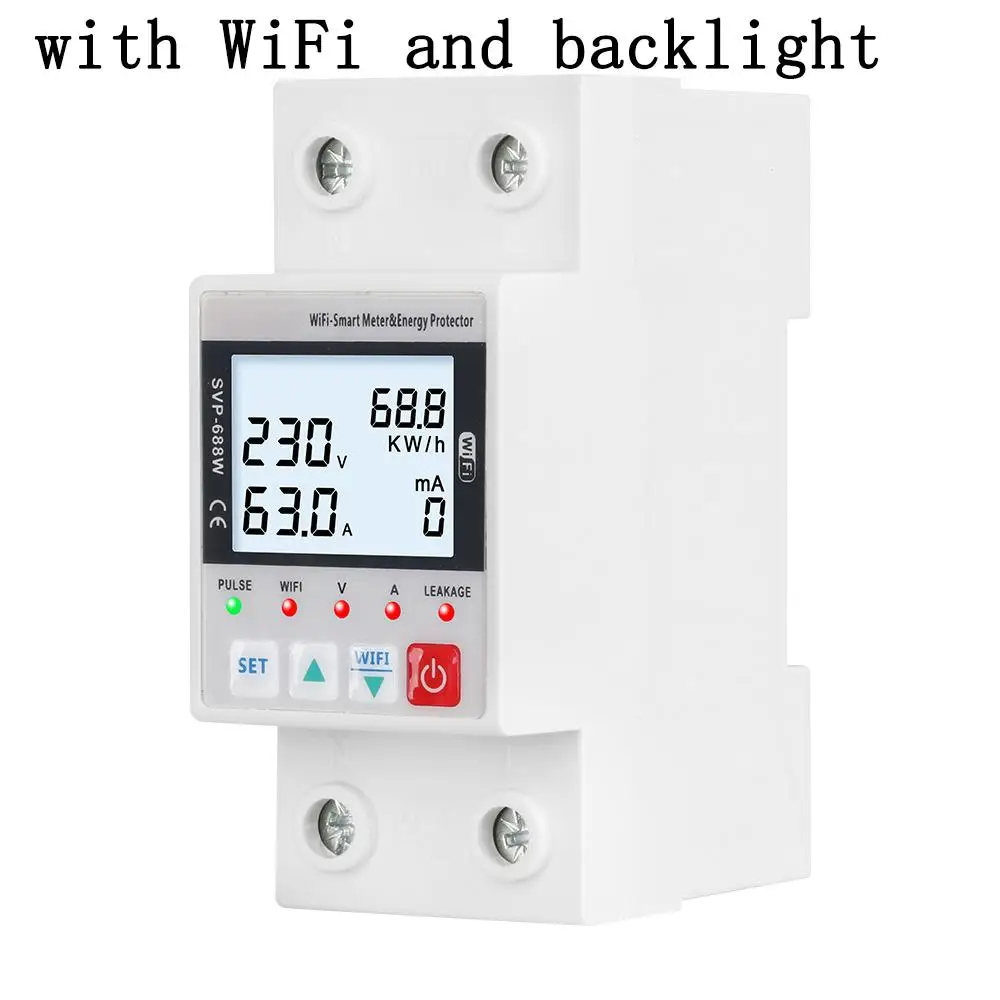 

SVP688 63A TUYA WiFi Smart Circuit Earth Leakage Over Under Voltage Protector Relay Device Switch Breaker Energy Power kWh Meter
