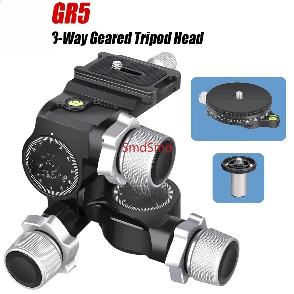 GR5 CNC Aluminum Alloy High Precision 3 Way Geared Tripod Head Load Capacity 6kg Net Weight 811g， for Photography Came