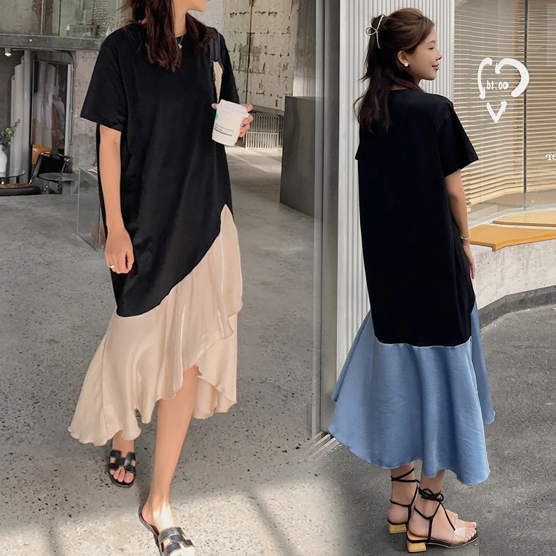 NYFS 2024 Summer Korea New Dresses for Women Vestidos Robe Elbise Fashion Cotton Patchwork Irregular Hem Long Dresses