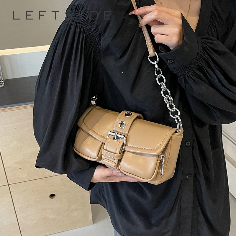 Belt Design Small Underarm Shoulder Bags for Women 2024 Korean Fashion Females Chain Crossbody Bag Lady Y2K Handbags and Purses