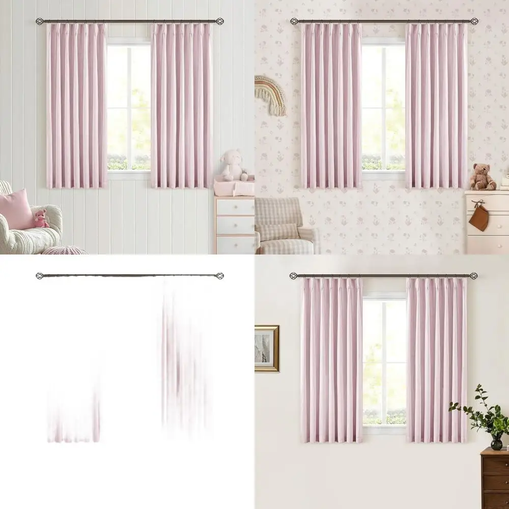 

Розовые льняные шторы из 2 панелей, длина 45 дюймов, с защипами, 100% затемнение, термоизоляция для небольших окон