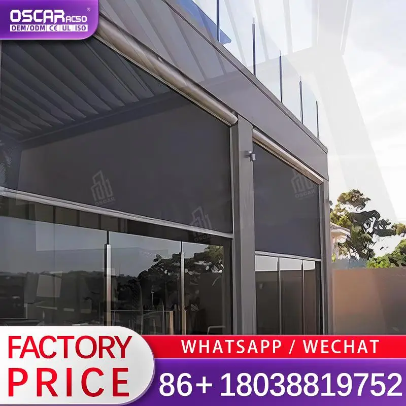 Waterproof Casing Windproof Motorized Outdoor Patio Shades for Garden Balcony Terrace Rolling Blind