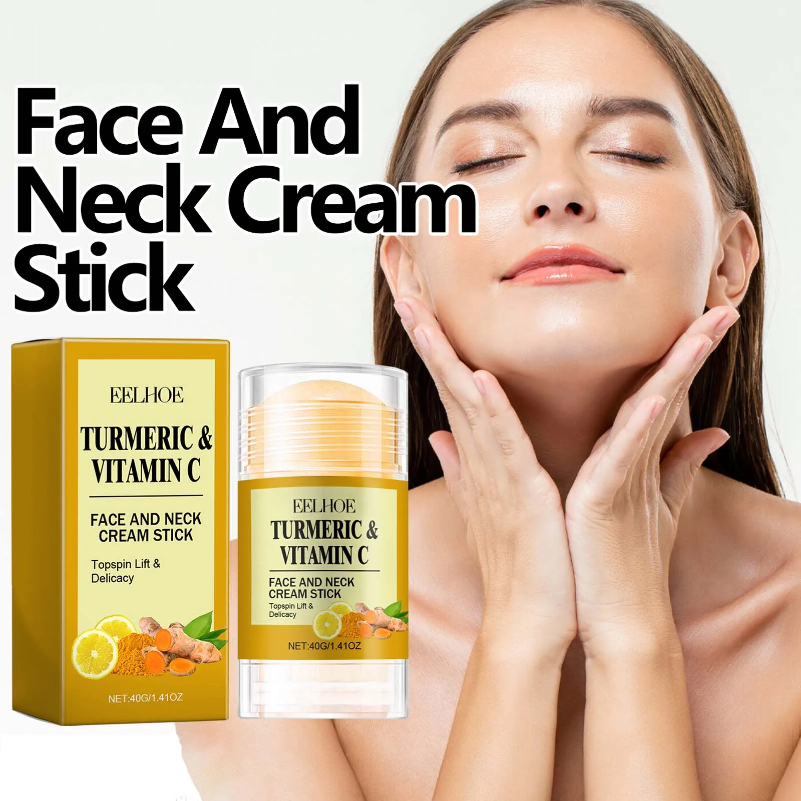 Crema para rostro y cuello de cúrcuma, barra para levantar y apretar la piel, aclara las líneas del cuello, suavizante, brillo, belleza hidratante, cuidado del cuello Crea