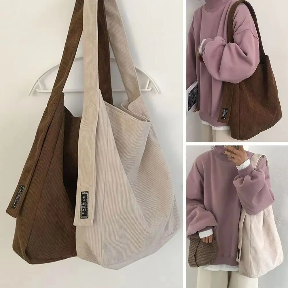 

Large Capacity Corduroy Shoulder Bag Cotton Cloth Handbag Versatile Crossbody Bag Korean Style Tote Bag Solid Color Shoulder Bag