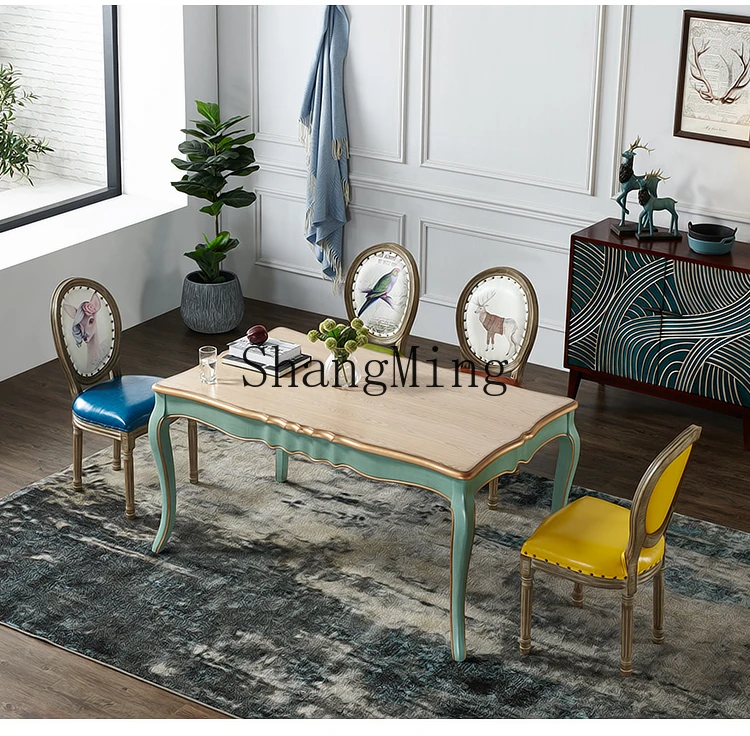 ZYH solid wood dining table and chair combination simple home western table pastoral table