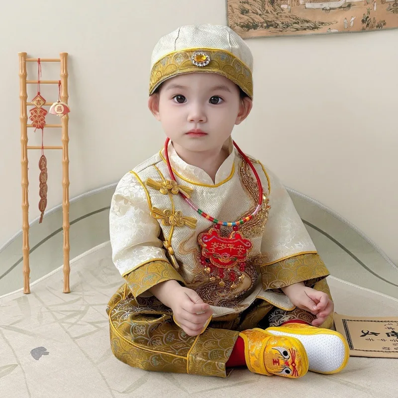 الخريف ليلة رأس السنة زي الطفل تانغ الملابس الجديدة النمط الصيني الطفل الكنز التقاط أسبوع عيد ميلاد تاج Hanfu البدلة