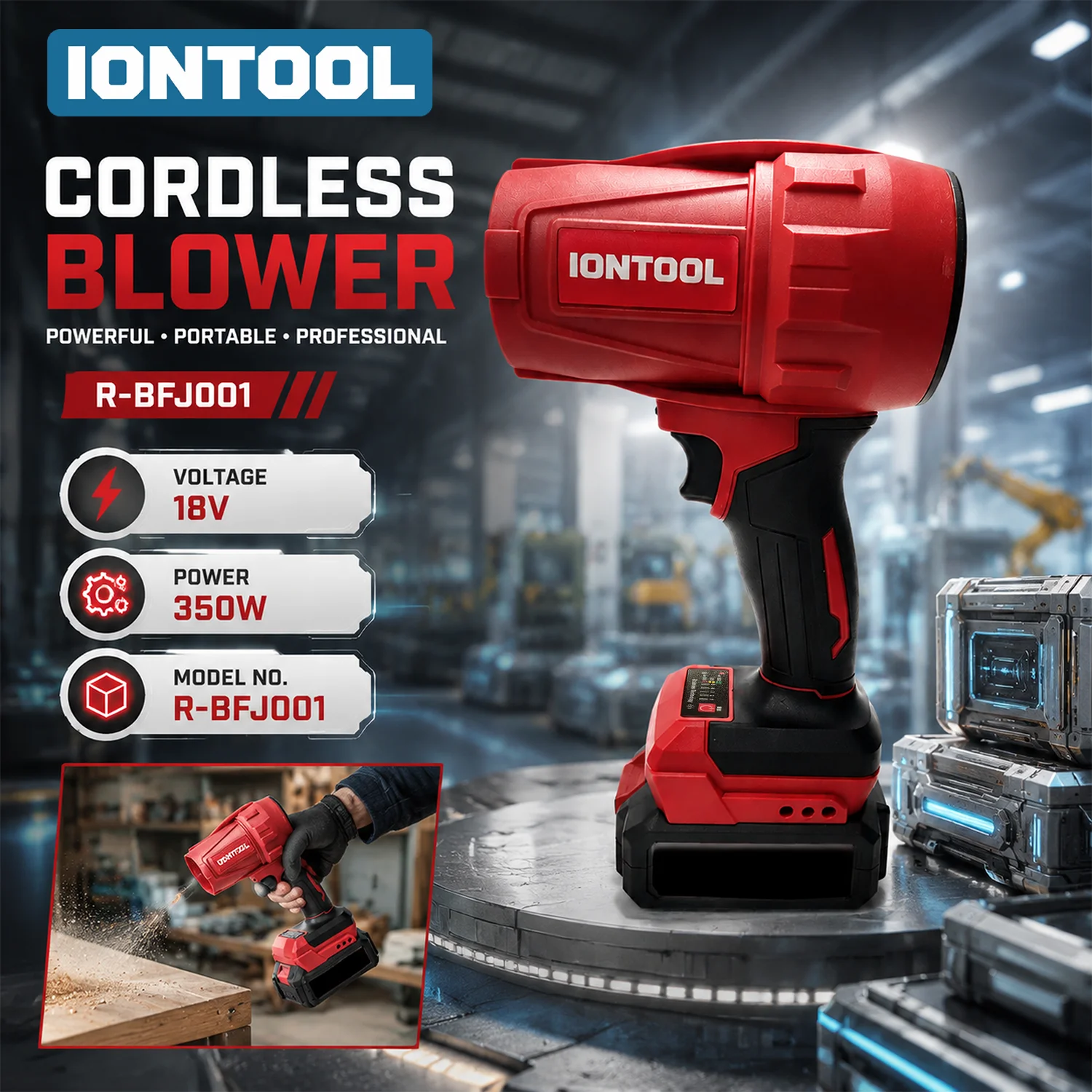 Power Tools Red - IONTOOL Duurzame rode draadloze blower 350W