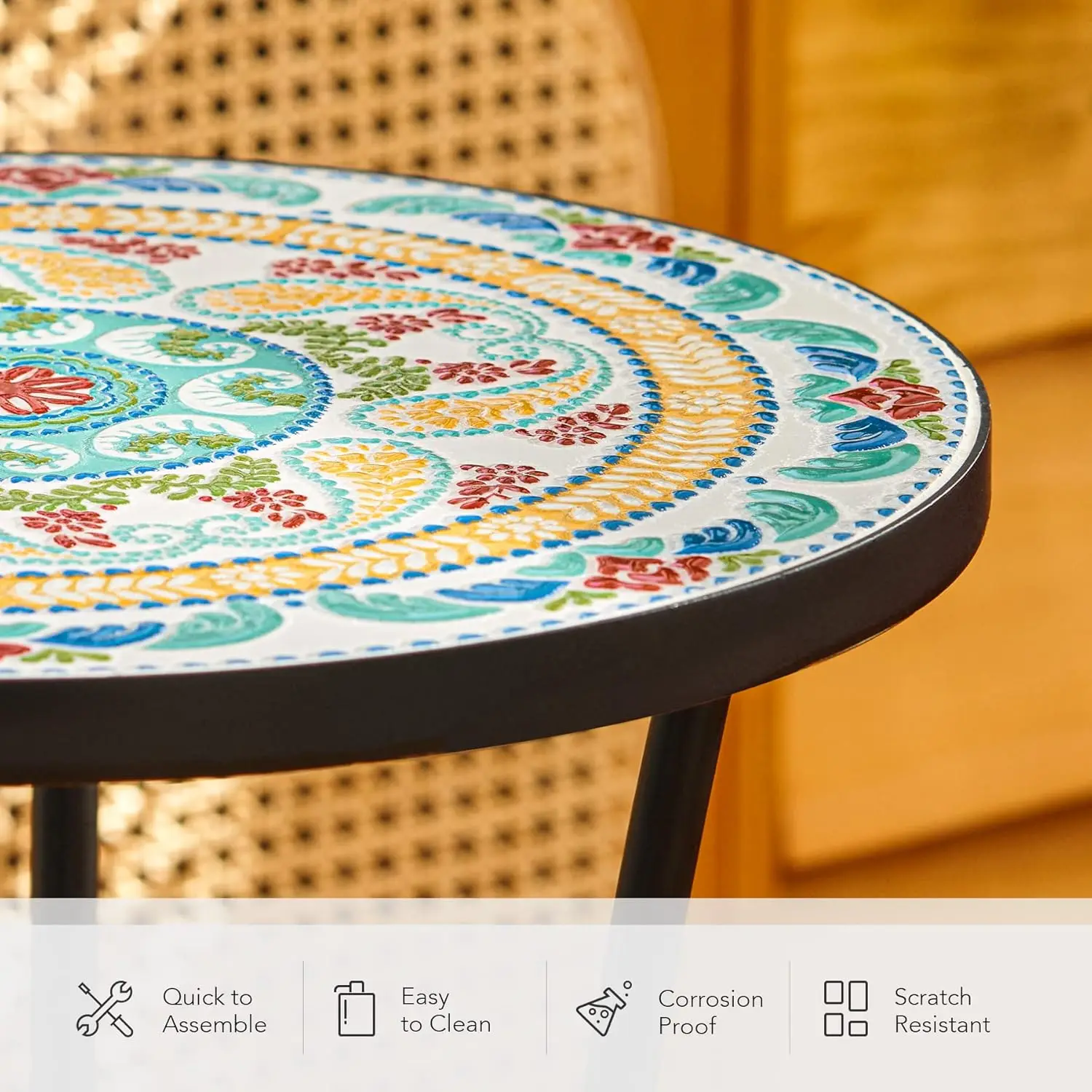 

Patio Side Table and Plant Stand, 21" End Table with 14" Ceramic Tile Top for Porch Garden Decor,Indoor and Outdoor Accent Table