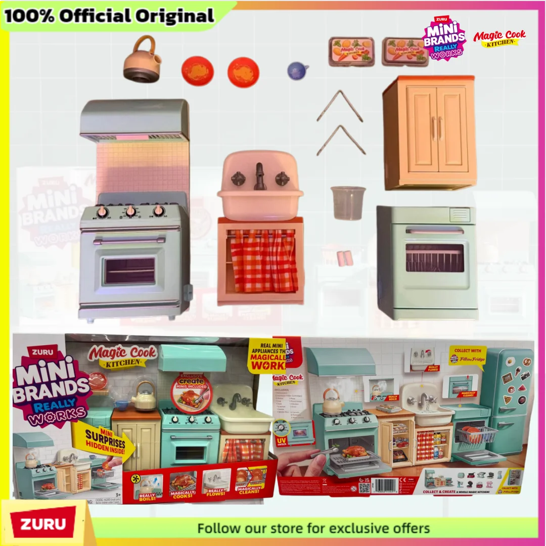 ZURU Mini Brands Magic Cook Kitchen Set Brinquedo Surpresa com Eletrodomésticos Funcionais em Miniatura: Fogão, Forno e Máquina de Lavar - Presente