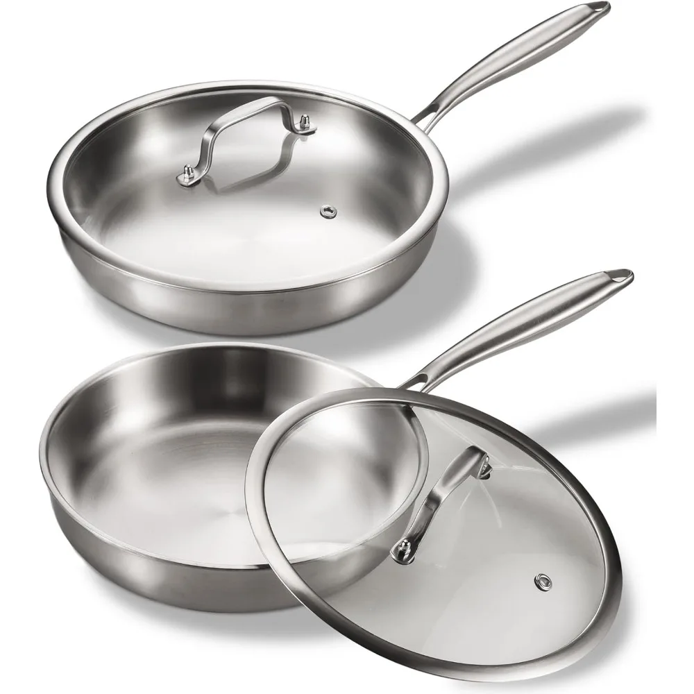 

Stainless Steel Tri-Ply Cookware Set, Non-Stick Skillet and Griddle, PFOA & PTFE Free, Suitable for Induction Cooktops with Lids