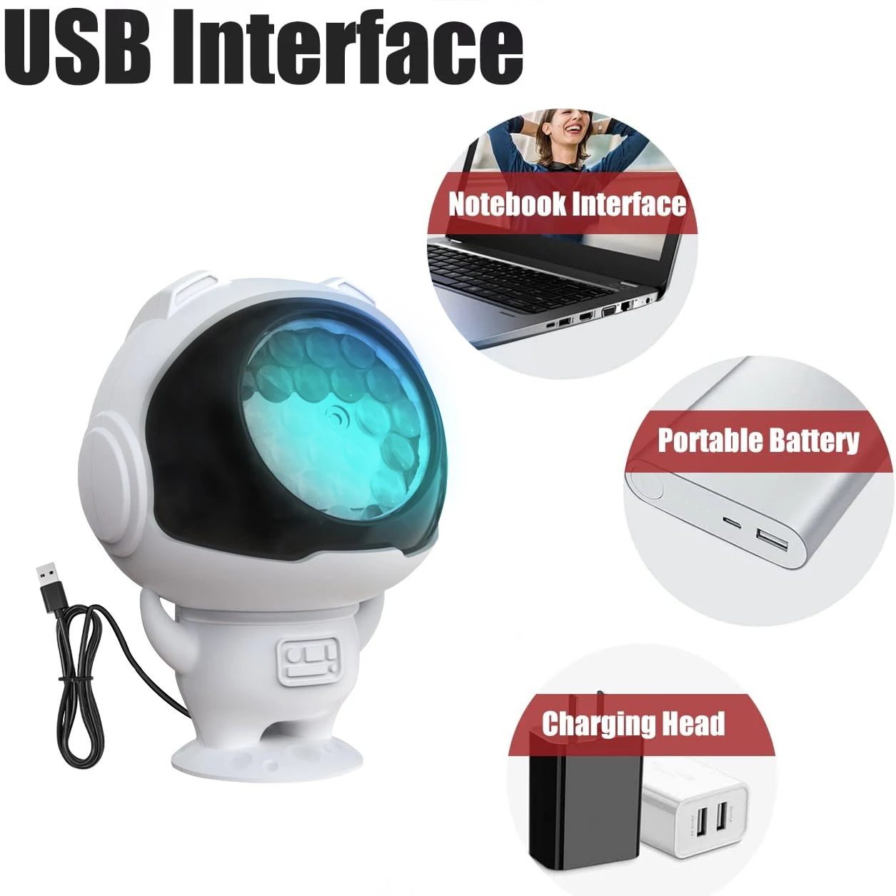 USB Snowflake Astronaut Projector Light Indoor Decor Rotat Dynamic White Snow Projection Night Lamp for Xmas New Year Party Gift