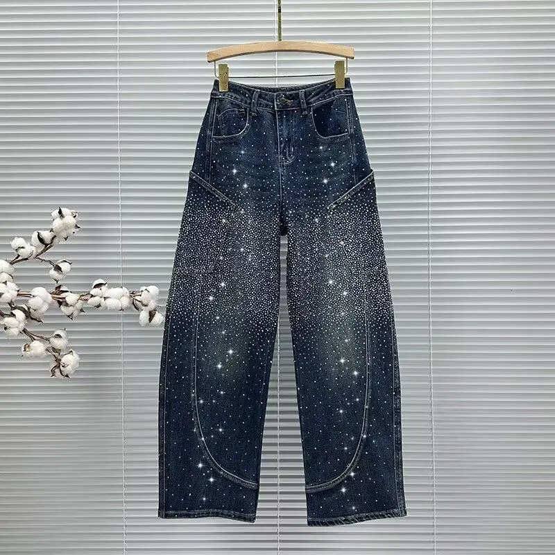 

New High Waist Cowboy Trousers Women 2026 Spring Autumn American Heavy Industry Jeans Feminine Big Pockets Wide-leg Denim Pants
