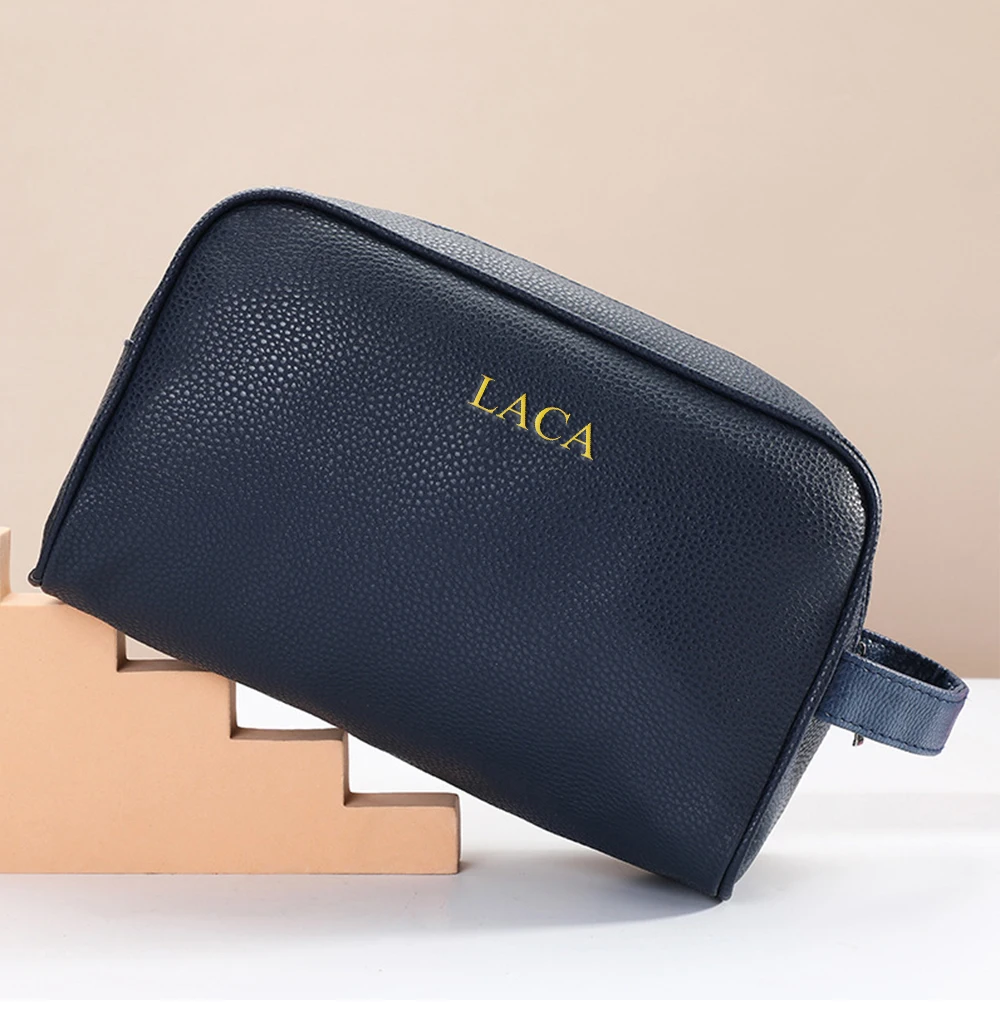 Maßgeschneiderte Herren-Make-up-Tasche mit großem Fassungsvermögen und Namen oder Brief, tragbare Kulturtasche mit Reißverschluss für Geschäftsreisen, Make-up-Tasche für Herren – Detail 5