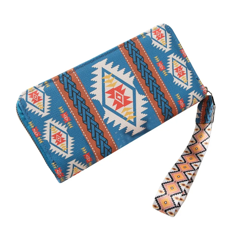 Bohemian Style Long Wallet PU Leather Multi Card Slots Card Holder Large Capacity Waterproof Handbag