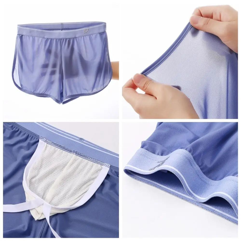 간단한 편지 메쉬 속옷 남자 중반 허리 빠른 건조 반바지 속옷 초박형 솔리드 컬러 복서 팬티 홈