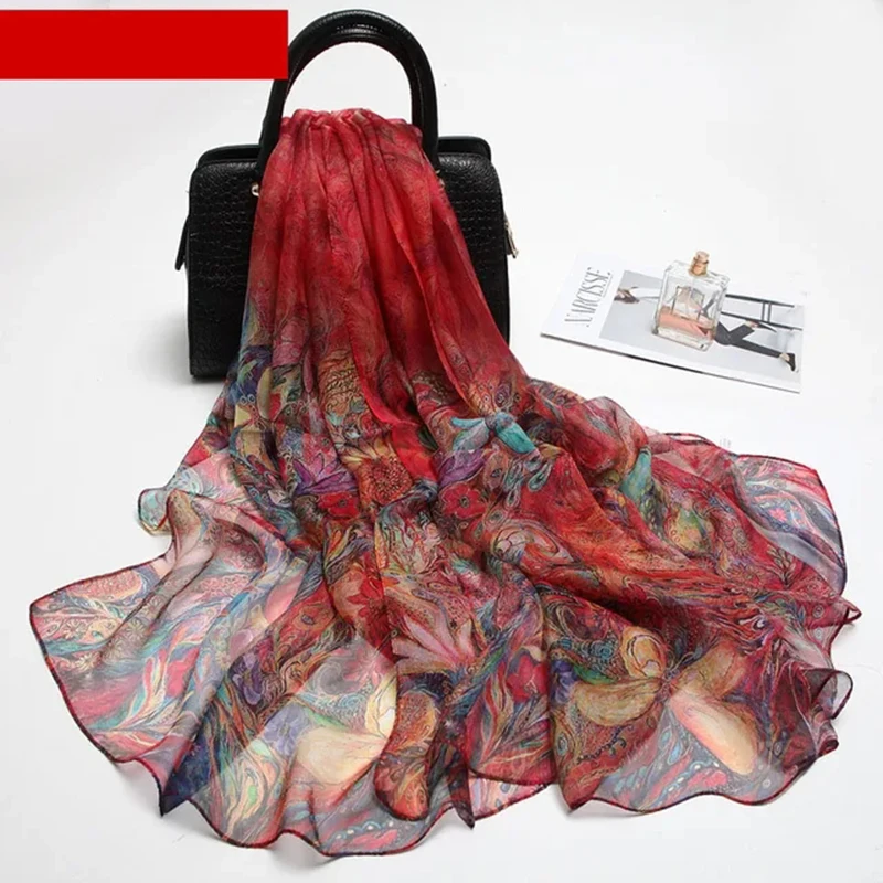 DANKEYISI 100% Silk Scarf Women Natural Real Silk Scarves Female Long Scarves Shawl Lady Hijab Wrap Summer Beach Cover-ups