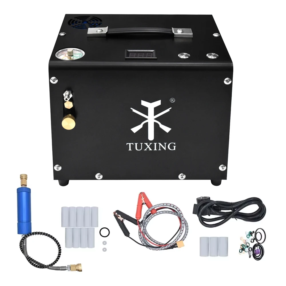 TUXING 4500Psi Electric PCP Air Compressor 300Bar High Pressure Built-in Power Adapter Compressor for PCP Diving Tank TXET062