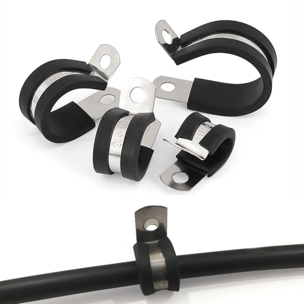 

Metal Wiring Hose Clamp Useful Durable Rubber Lined Clips R-type Pipe Mounting Fix Bracket Hardware Electrical Fittings