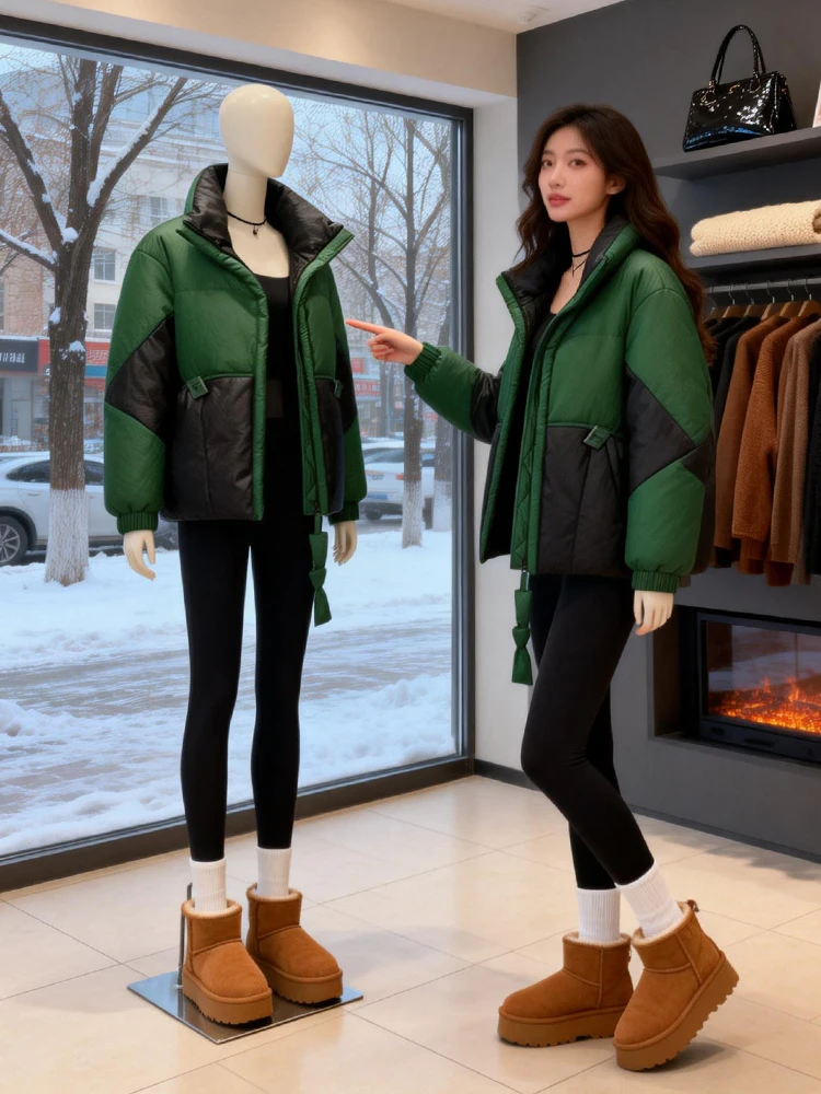 

Женское пуховое пальто Thi down Jaet, однотонное, с воротником-стойкой, на хлопковой подкладке, в корейском стиле, для повседневной носки, свободного кроя, с длинными рукавами, на молнии