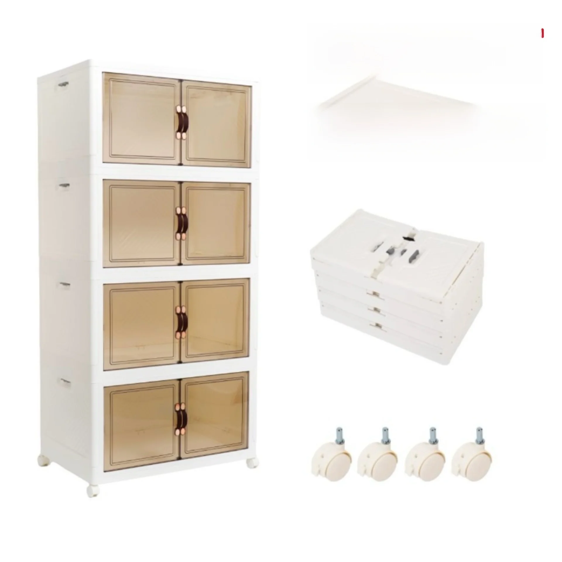direct-sales-double-door-stackable-storage-cabinet-transparent-storage-box-no-installation-multi-layer-snack-toy-organizer