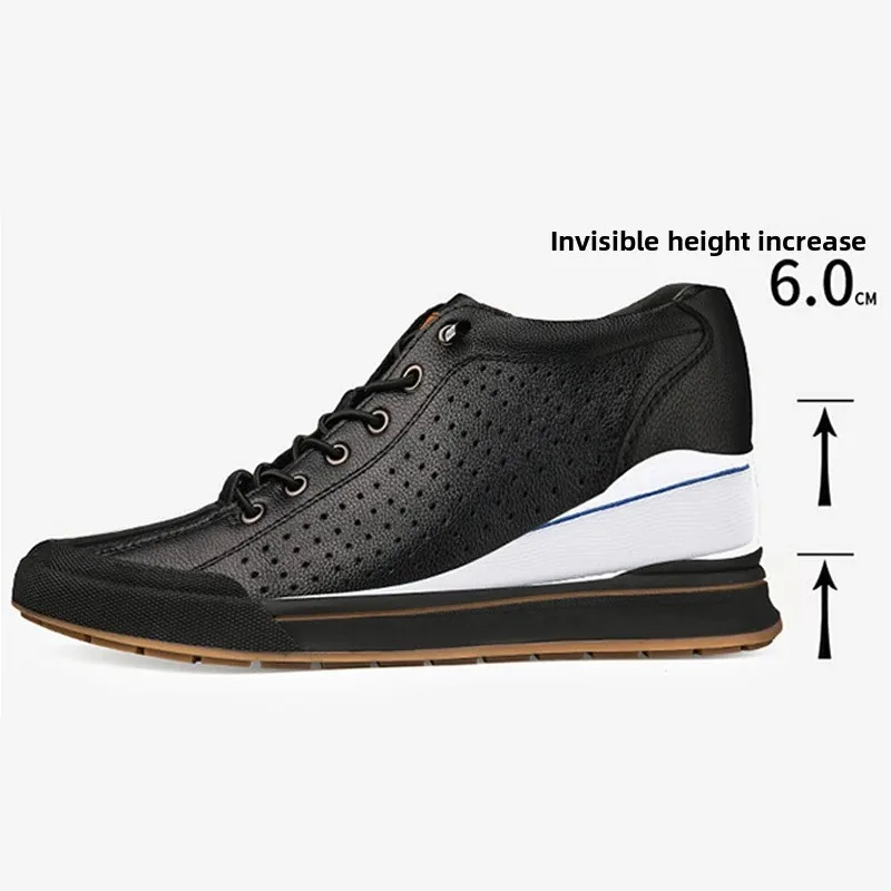 

Men's Elevator Shoes Genuine Leather 6CM Height Increasing Loafers Hollow Breathable Sneakers Hidden Heels Heightening Shoes