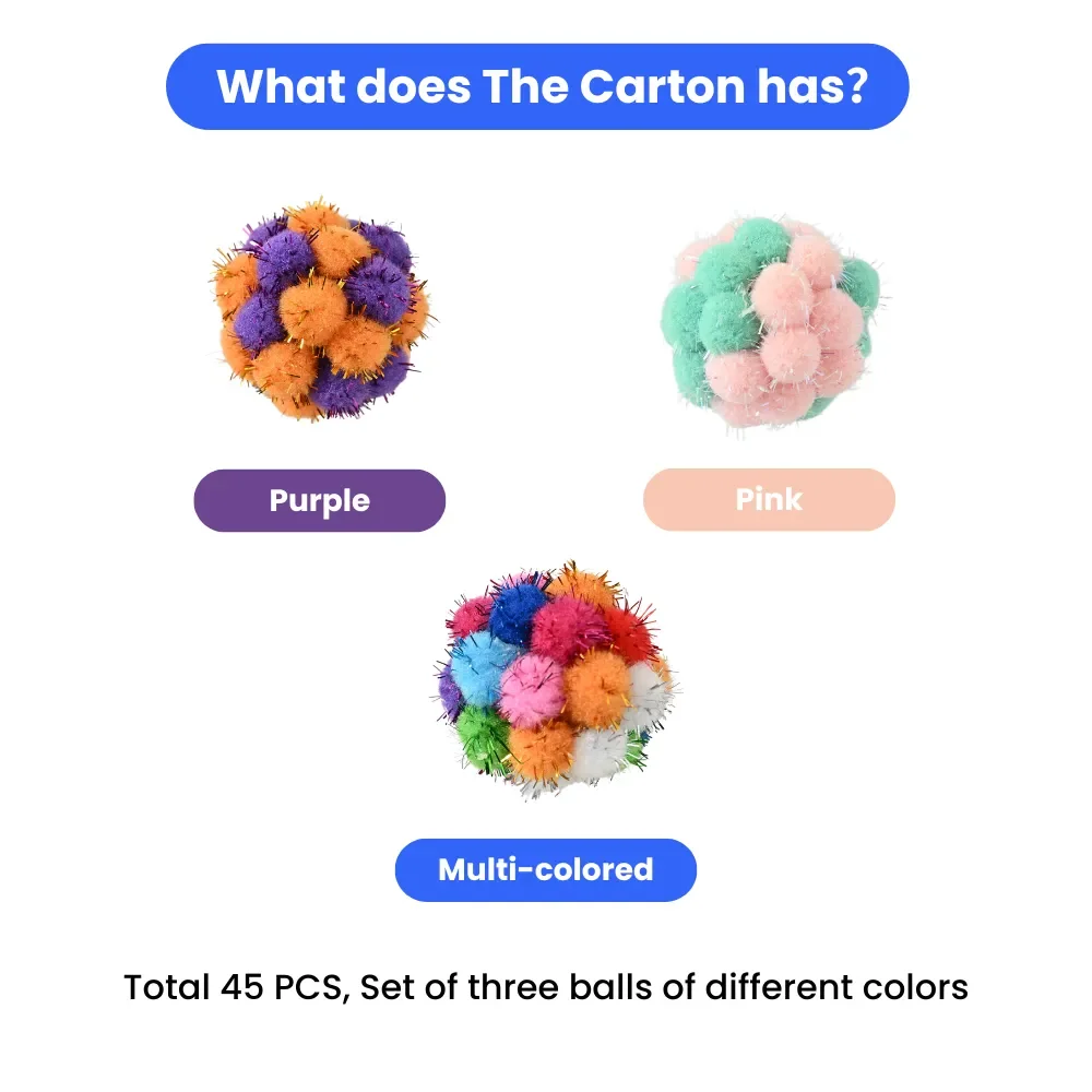 45 Sets/Carton 3PCS Plush Pom Pom Ball Cat Toys with Bell Interactive Kitten Play Balls Random Colors Wholesale Pet Supplies