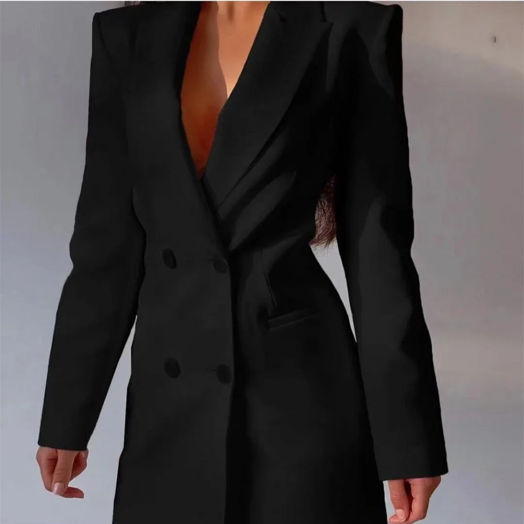 2024 Women Elegant Blazer Solid Double Breasted Backless Long Sleeve Thin Slim Blazers Office Lady Fashion Suits